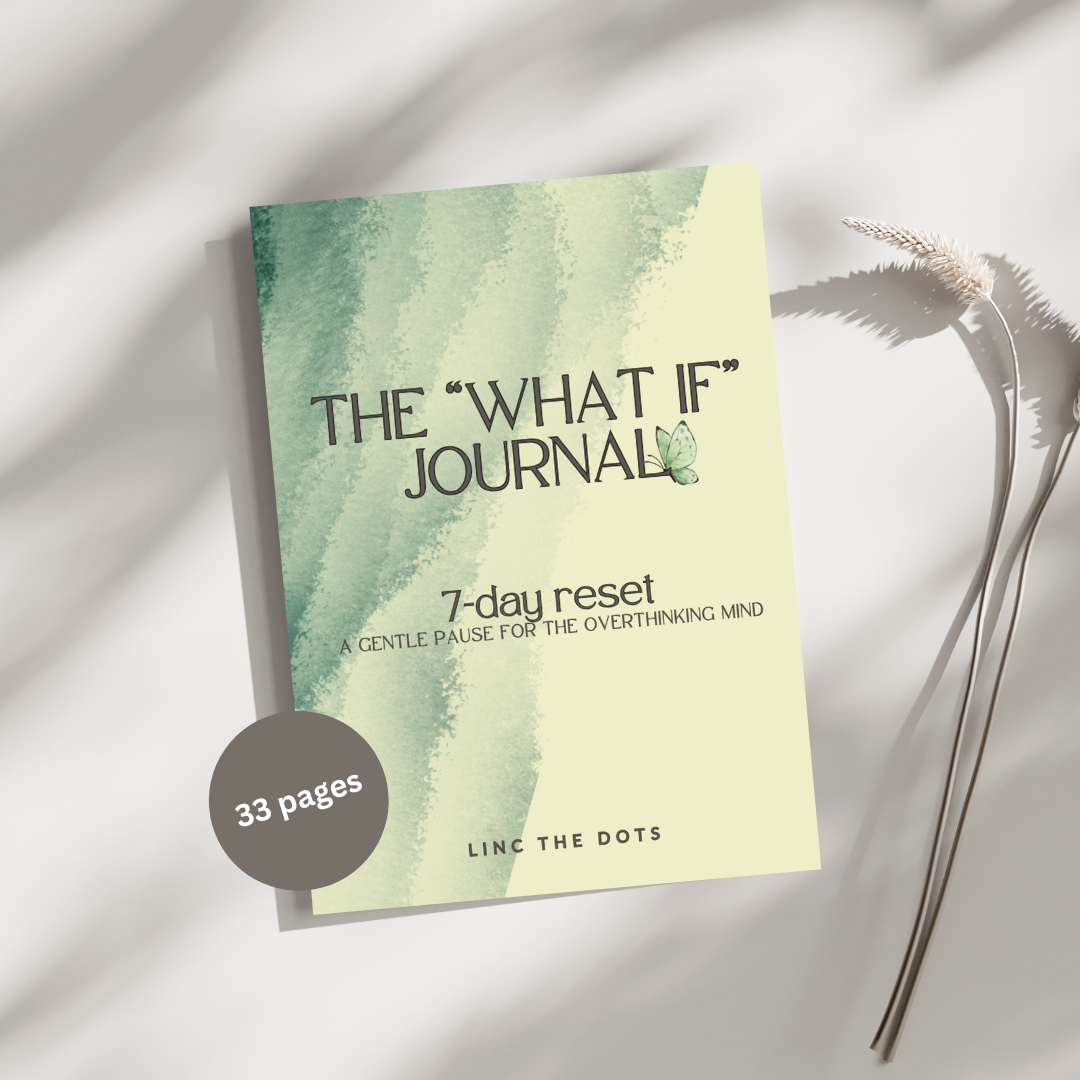 Book titled 'The What If Journal' on a light background with a plant.